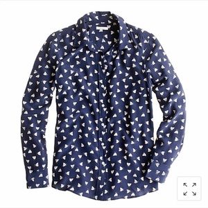 J. Crew French hen silk button up in navy blue